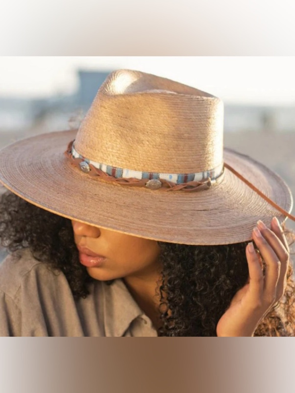 Scala woven straw wide brim summer sun hat braided concho detail one size